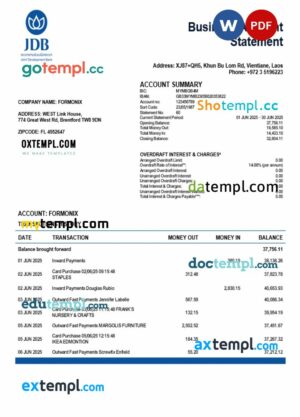 Joint Development firm account statement Word and PDF template