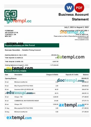 Kenyan Co-operative company checking account statement Word and PDF template
