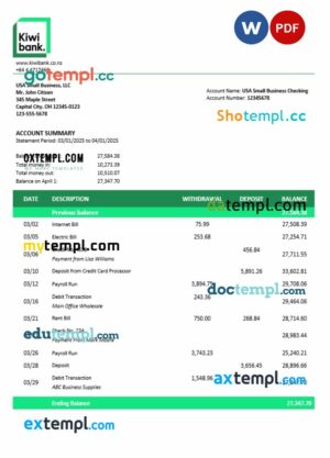 Kiwibank business firm statement Word and PDF format