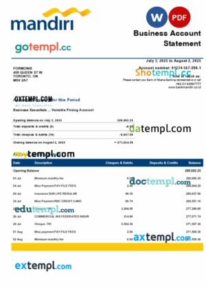 Koran-Mandiri firm account statement Word and PDF template
