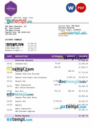 Laos Indochina business account statement Word and PDF template