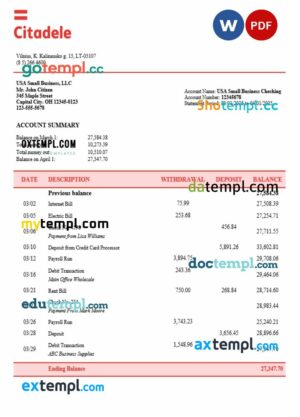 Lithuanian Citadele business firm statement Word and PDF format
