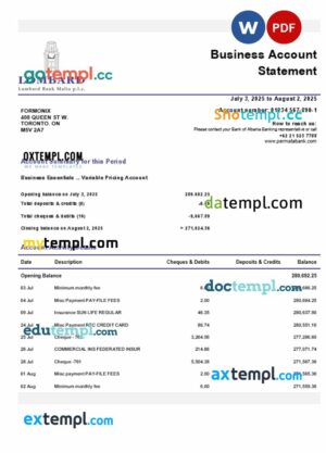 Lombard firm account statement Word and PDF template