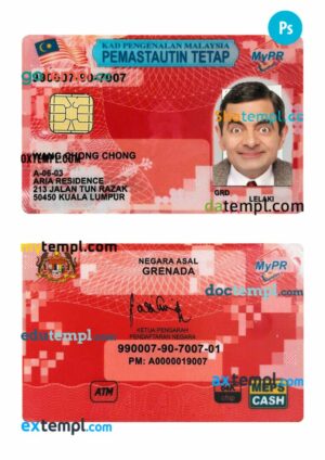 Malaysia permanent resident card PSD example