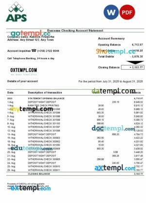 Maltese APS business account statement Word and PDF template