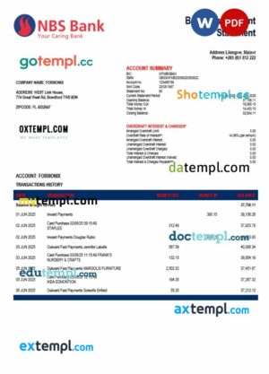 NBS enterprise account statement Word and PDF template