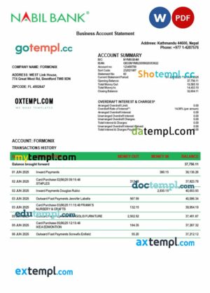 Nabil enterprise account statement Word and PDF format