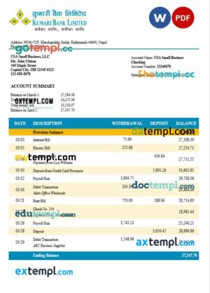 Nepal Kumari business account statement Word and PDF template