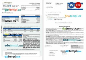 USA JP Morgan Chase bank mortgage statement in Word and PDF formats