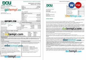 USA Massachusetts Digital Federal Credit Union (DCU) bank mortgage statement in Word and PDF formats, 3 pages