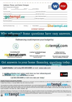 USA Nab bank mortgage statement in Word and PDF formats, 3 pages