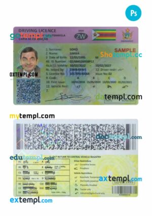 Zimbabwe driving license PSD editable template