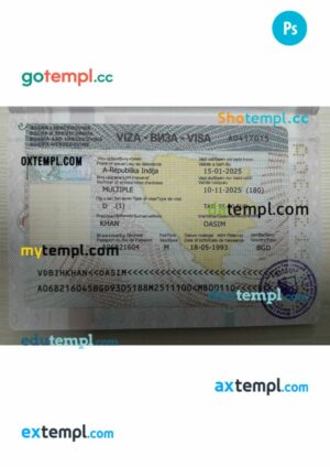 Bosnia and Herzegovina travel visa with passport page template in PSD format