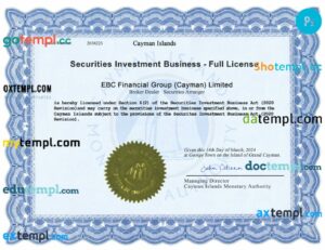 Cayman Islands securities Investment business license PSD template