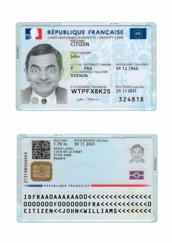 France ID card PSD template, 2021-present, version 2