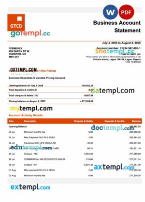 Nigeria Guaranty Trust Bank Plc. corporate statement Word and PDF template