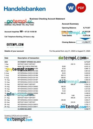 Norwegian Handelsbank enterprise statement Word and PDF template