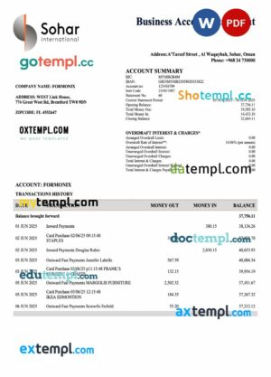 Omani Sohar organization statement Word and PDF template