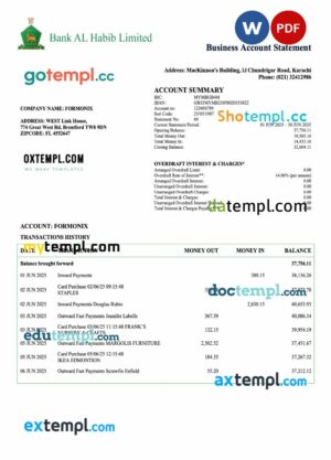 Pakistan Bank Al Habib enterprise statement Word and PDF template