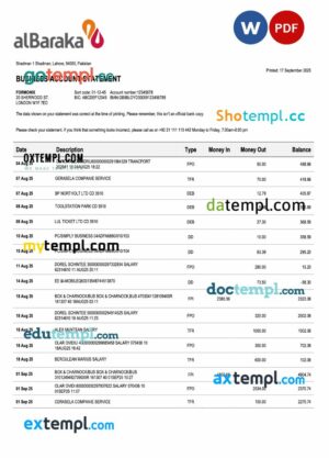 Pakistani Al Baraka company statement Word and PDF template