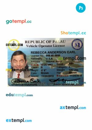 Palau driving license front side PSD editable template
