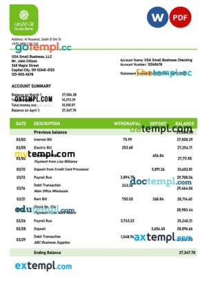 Palestine Quds organization checking account statement Word and PDF templatedoc