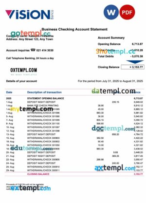 Paraguay Vision Banco enterprise statement Word and PDF template
