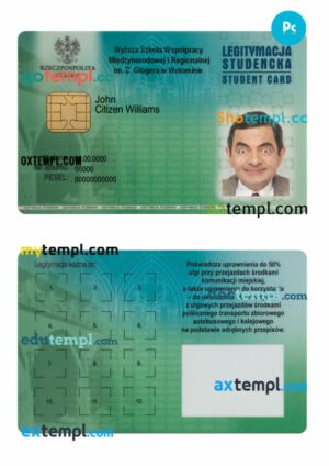 Poland student card template in PSD format