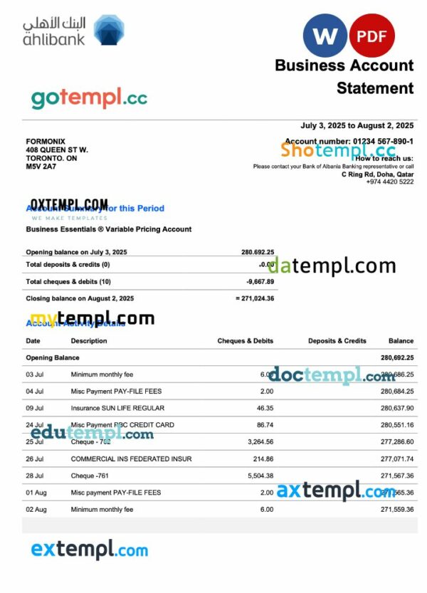 Qatar Ahlibank business firm statement Word and PDF format