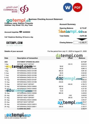 Qatar Commercial business account statement Word and PDF template