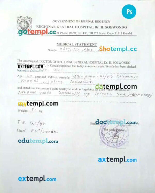 Romania medical statement template in PSD format