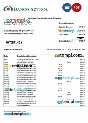Salvador Banco Azteca organization checking account statement Word and PDF format