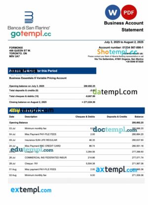 San Marino Banca di San Marino company statement Word and PDF template