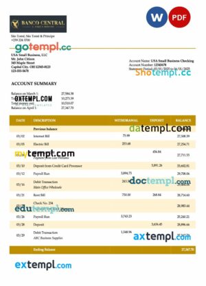 Sao Tome and Principe Banco Central de S.Tome e Principe firm account statement Word and PDF template