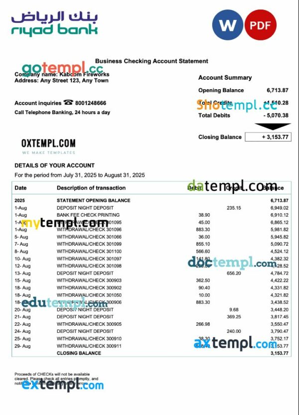 Saudi Arabia Riyad enterprise statement Word and PDF format
