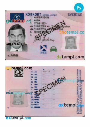 Sweden driving license PSD editable template, 2025-present