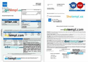 USA New York American Express Blue bank mortgage statement in Word and PDF formats