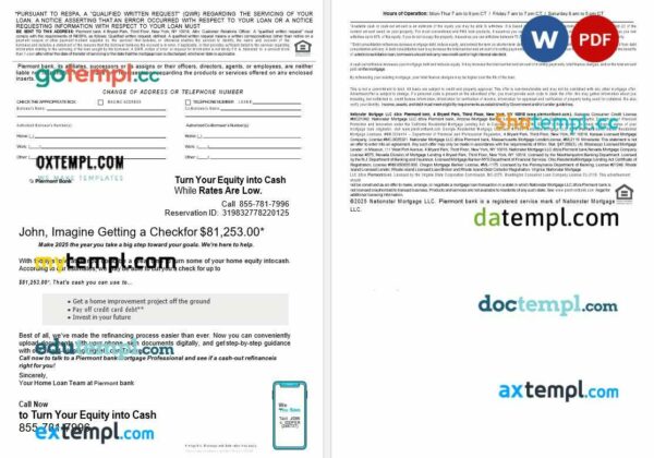 USA New York Piermont bank mortgage loan statement in Word and PDF formats, 4 pages - Image 2