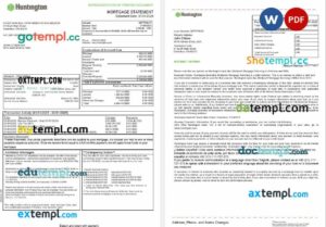 USA Ohio Huntington bank mortgage statement in Word and PDF formats, 3 pages