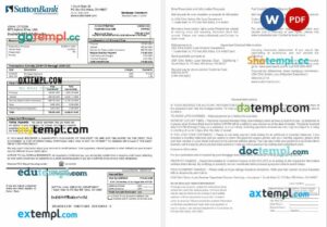 USA Ohio Sutton bank mortgage statement in Word and PDF formats