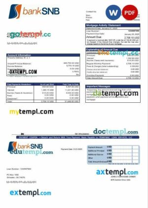 USA Oklahoma SNB bank mortgage statement in Word and PDF formats