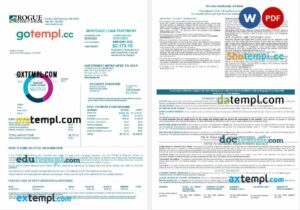 USA Oregon Rogue bank mortgage loan statement in Word and PDF formats, 4 pages
