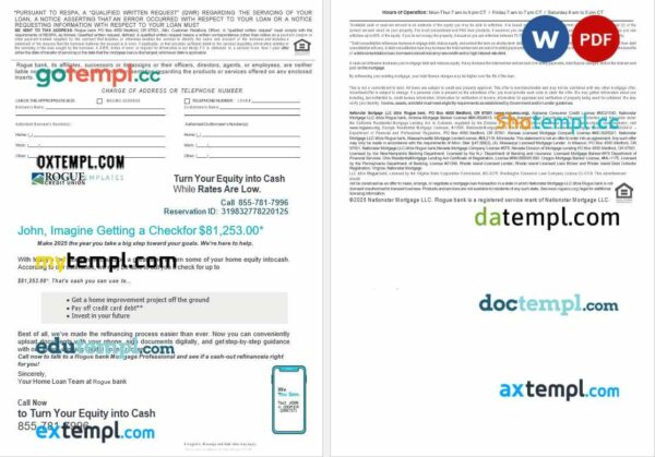 USA Oregon Rogue bank mortgage loan statement in Word and PDF formats, 4 pages - Image 2