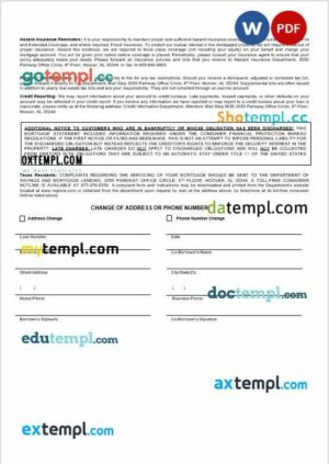 USA Regions bank mortgage statement in Word and PDF formats