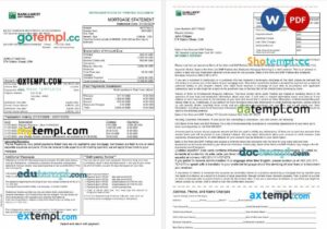 USA South Dakota Bank of the West BNP Paribas bank mortgage statement in Word and PDF formats, 3 pages