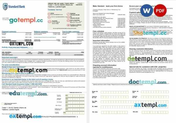 USA Standard Bank mortgage statement in Word and PDF formats, 2 pages