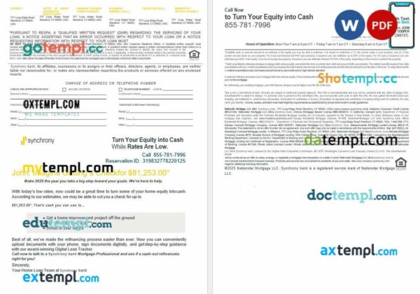 USA Synchrony Bank mortgage loan statement in Word and PDF formats, 4 pages - Image 2