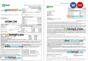 USA TD bank mortgage statement in Word and PDF formats, 3 pages