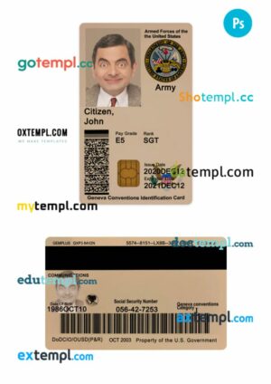 USA military ID card template in PSD format