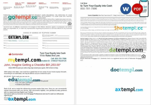 USA Santander Bank mortgage loan statement in Word and PDF formats, 4 pages - Image 2